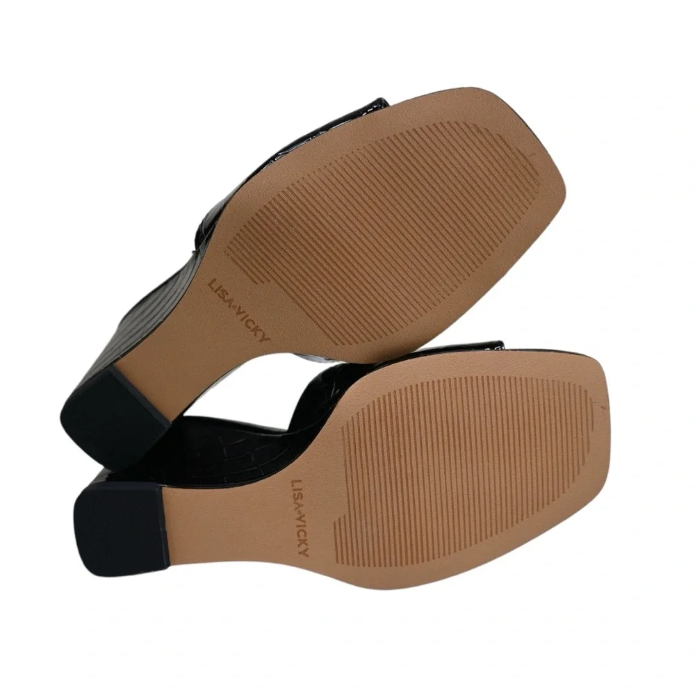 Lisa Vicky Women's 8 Adore-V Black Wedge Sandals NEW - Picture 8 of 9